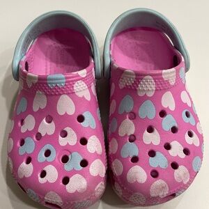 CROCS Pink and Blue Sandals with Heart Design